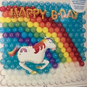 Balloon Backdrop Kit with Rainbow and unicorn.